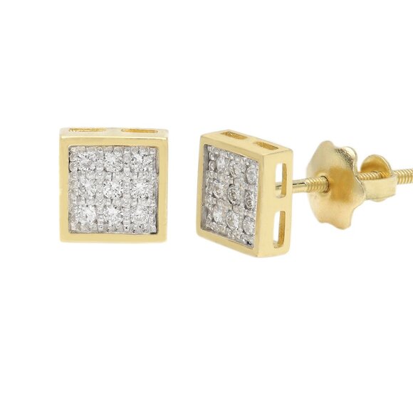 14k Small Square Diamond Earrings Lab Diamonds Studs Real 14k Gold - Picture 1 of 6